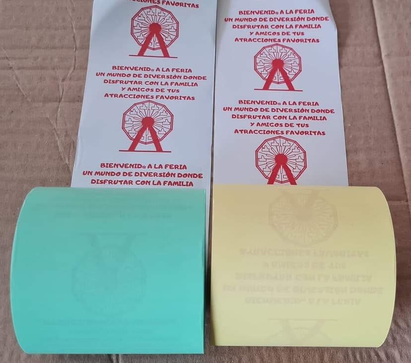 Rollos de Papel Térmicos de Colores para TPV de Feria con Letras por Detrás